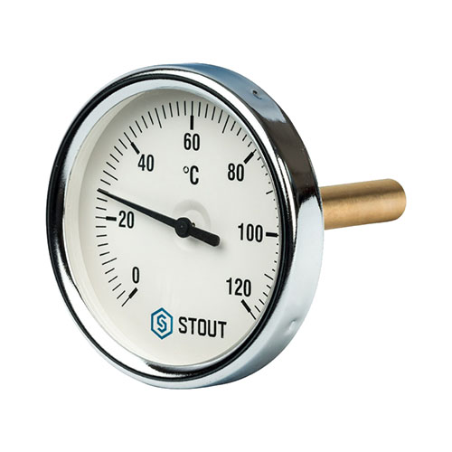 Термометр Stout биметаллический с погружной гильзой. Корпус Dn 80 мм .